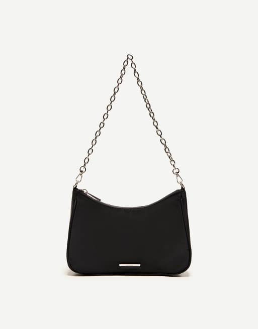 Bershka - Satijnen crossbody tas met ketting in zwart, 4 van 4