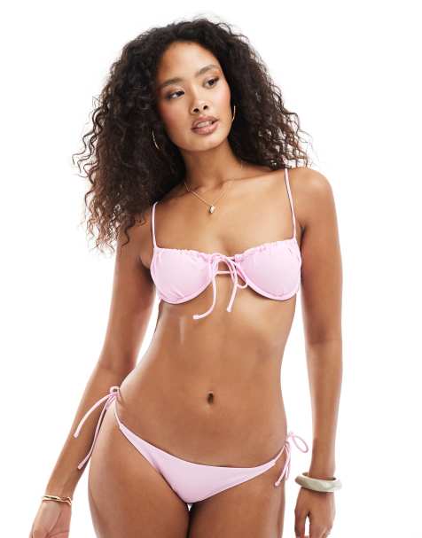 Bershka satin bikini bottoms in pink (part of a set) - view 1