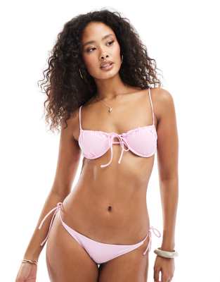 Bershka - Satin-Bikinihose in Rosa, Kombiteil