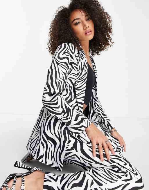 Dag distillatie lekkage Bershka satin blazer in zebra print - part of a set | ASOS