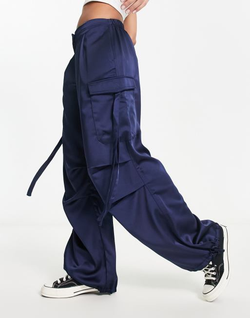 Blue satin 2024 cargo pants