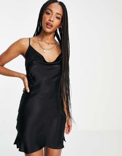 Black strappy best sale satin dress