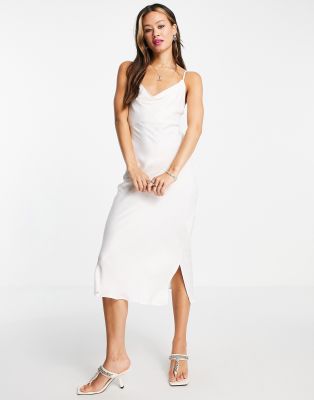 Bershka Satin Midi Dress In White | ModeSens