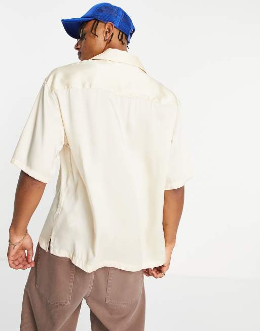 Bershka satin shirt in champagne Exclusive to ASOS, 3 of 4