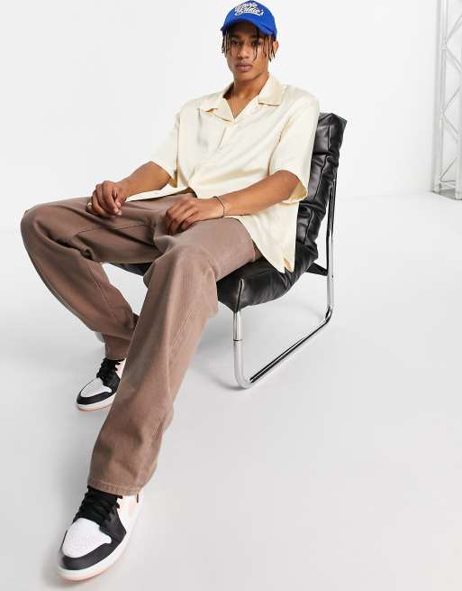 Bershka satin shirt in champagne Exclusive to ASOS, 4 of 4