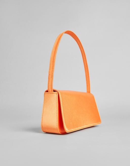 Bershka satin shoulder bag in bright orange