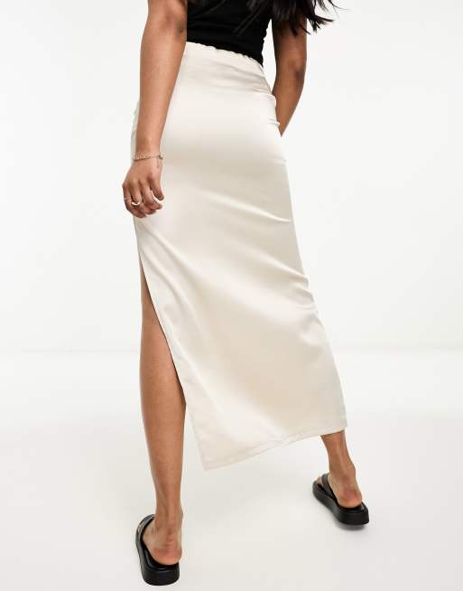 White satin shop split skirt