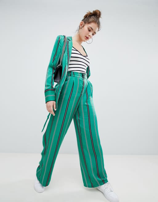 Satin Striped Wide Leg Trousers