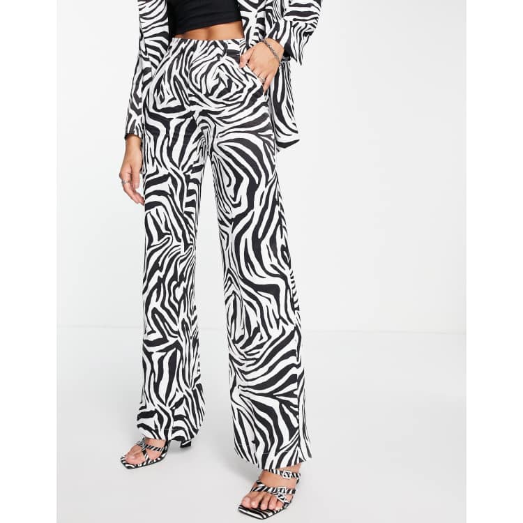 Bershka satin wide leg pants in zebra print