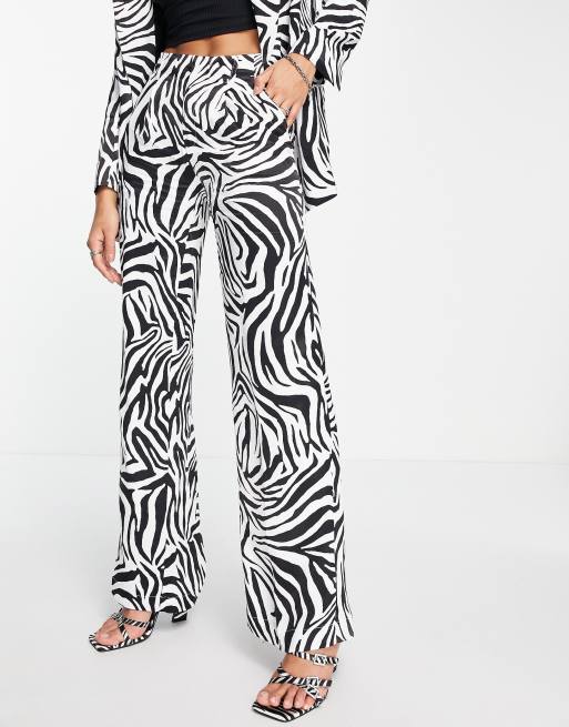 Bershka satin wide leg pants in zebra print