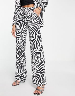 Bershka satin wide leg trouser in zebra print