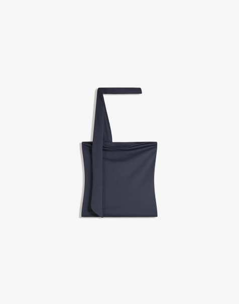 Bershka Scarf-style bandeau top in navy - view 1