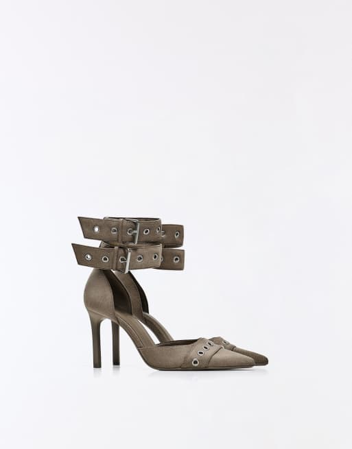 Bershka scarpe con tacco con cinturini e fibbie multiple color cuoio, 3 di 7