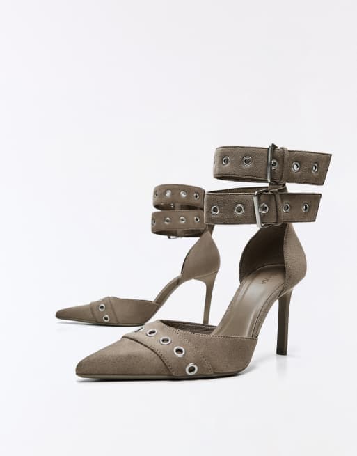 Bershka scarpe con tacco con cinturini e fibbie multiple color cuoio, 6 di 7