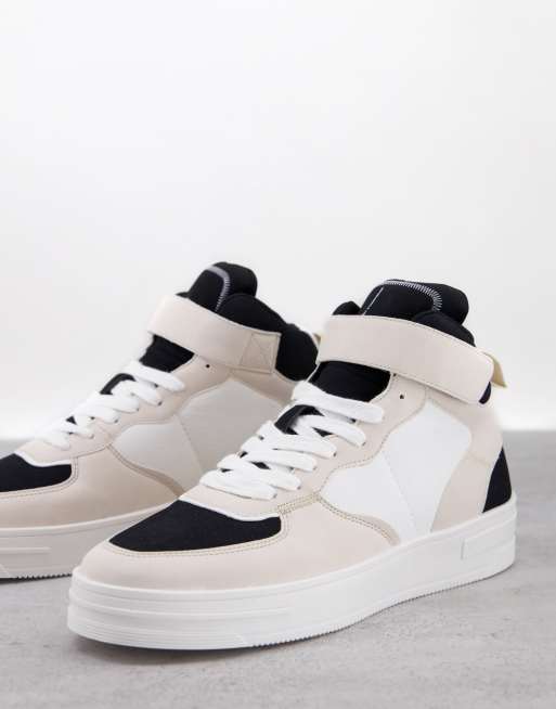 Bershka Scarpe da ginnastica alte bianche con dettagli neri