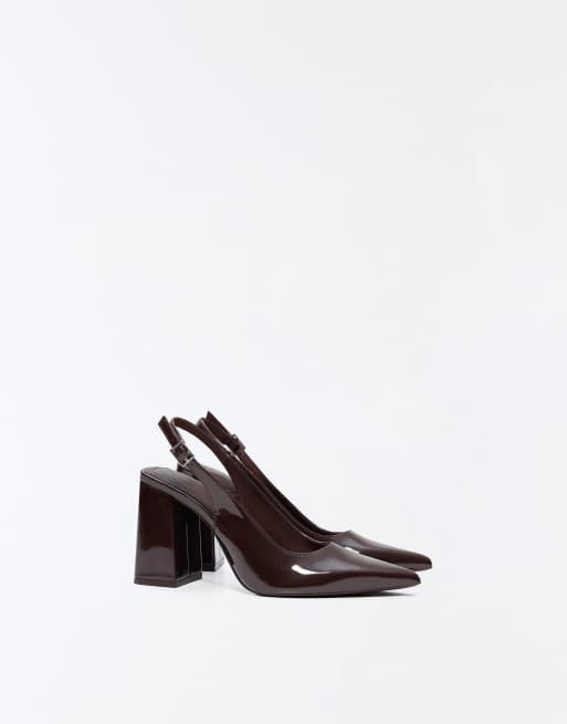 Bershka scarpe slingback con tacco largo marroni, 2 di 7