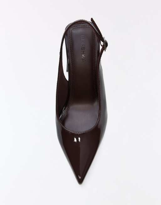 Bershka scarpe slingback con tacco largo marroni, 3 di 7