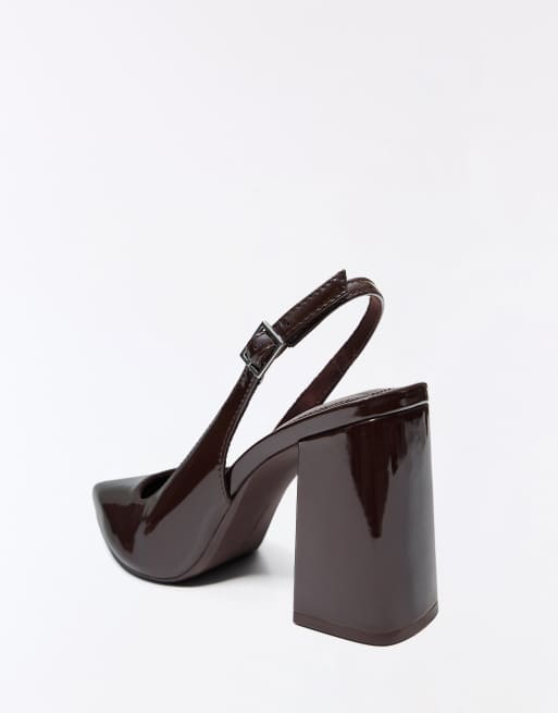 Bershka scarpe slingback con tacco largo marroni, 6 di 7
