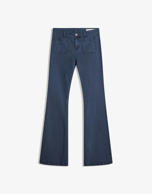 Bershka – Schlaghose in Marineblau mit Patten und Tasche, 3 von 4