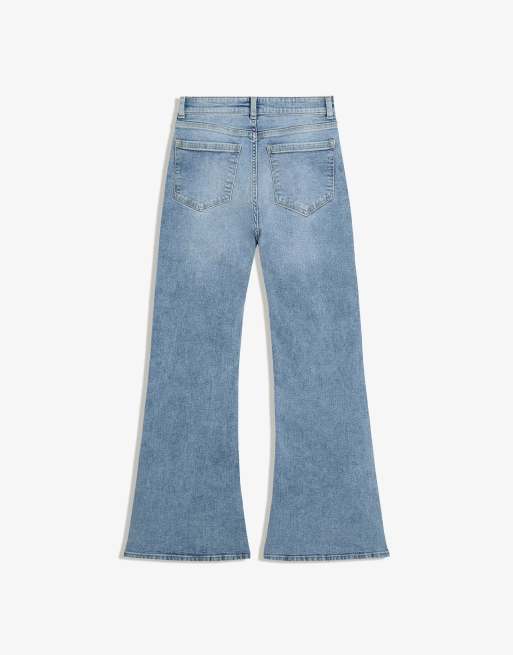 Bershka – Schlagjeans in Mittelblau mit Schlitz, 2 von 4