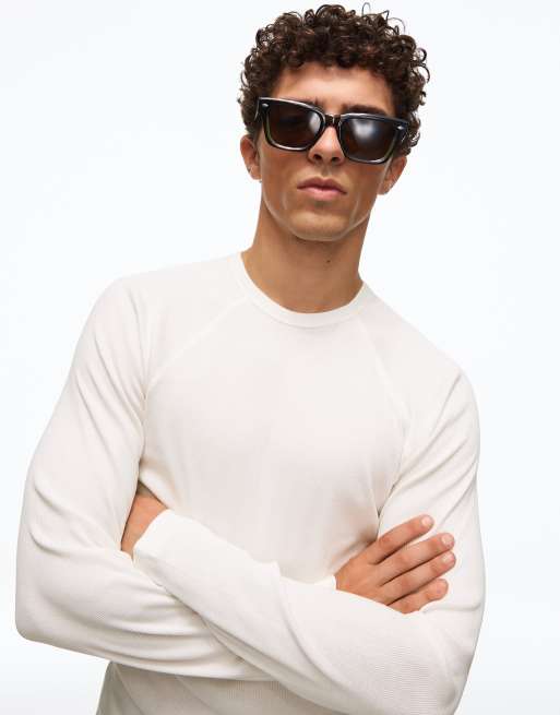 Bershka schmal geschnittenes, geripptes Langarm-T-Shirt in Weiß, 4 von 7