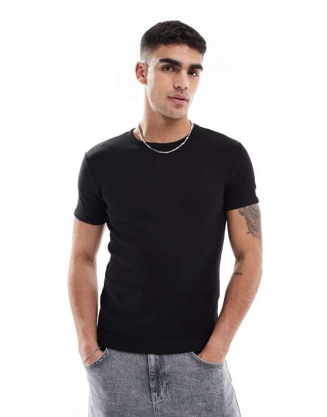Bershka – Schmal geschnittenes, geripptes T-Shirt in Schwarz - view 1