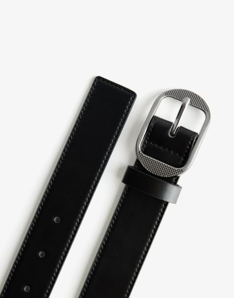 Bershka – Schmaler Gürtel in Schwarz mit ovaler Schnalle - view 1