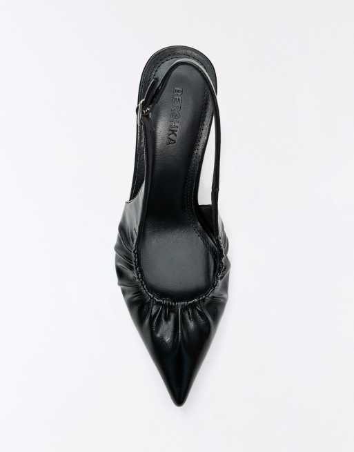 Bershka schoenen met gerimpelde kittenhak in zwart, 4 van 7