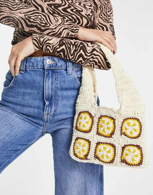 Bershka - Schoudertas met gehaakt detail in ecru