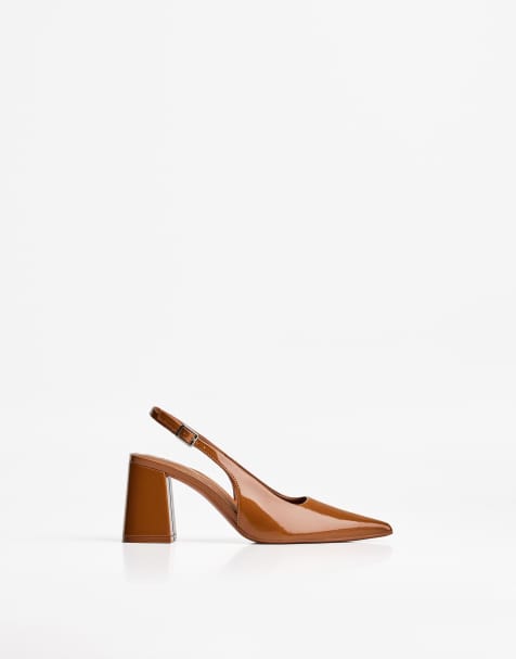 Bershka – Schuhe in Hellbraun mit Blockabsatz und Fersenriemchen - view 1
