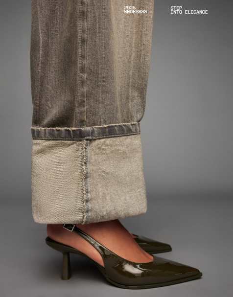 Bershka – Schuhe in Khaki mit Fersenriemchen und Kitten-Absatz - view 1