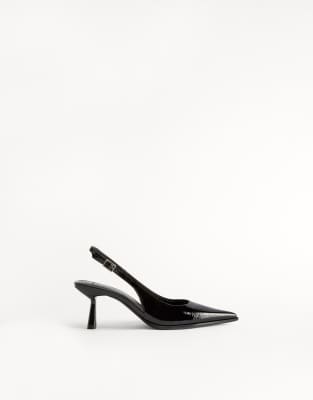 Bershka - Schuhe in Schwarz mit Fersenriemchen und Kitten-Absatz