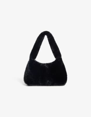 Bershka - Schultertasche aus Kunstpelz in Schwarz