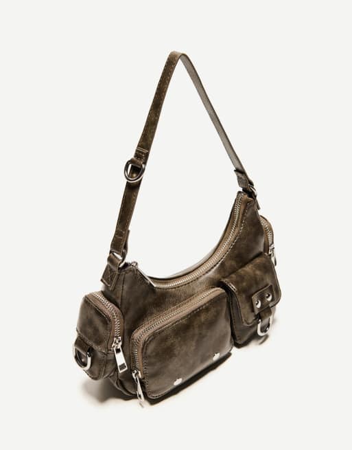 Bershka – Schultertasche in Braun mit mehreren Taschen, 3 von 4