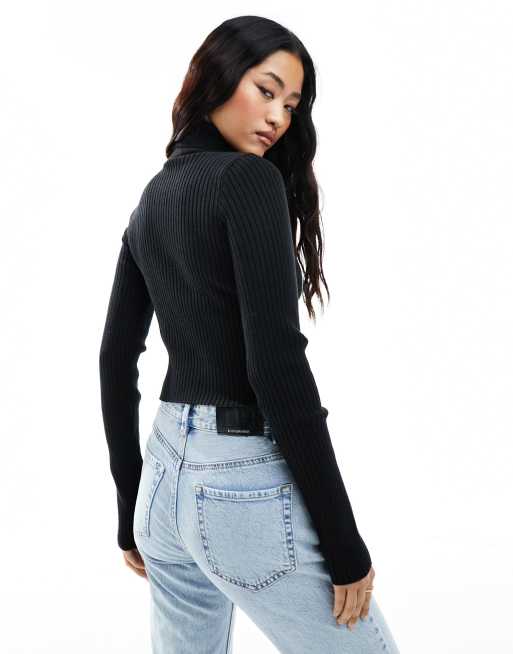 Bershka – Schwarzer Rollkragenpullover mit Halsbanddetail, 3 von 4