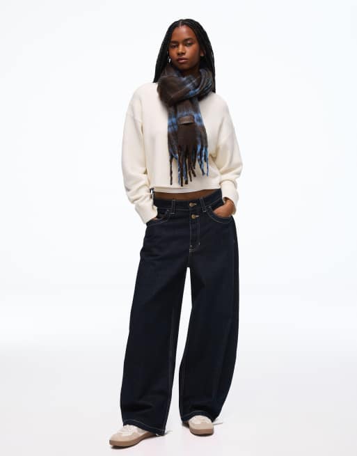 Bershka sciarpa a quadri con frange azzurra, 2 di 4