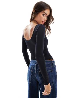 Bershka scoop neck bodysuit in black 