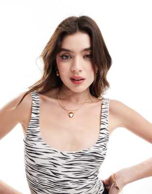 scoop neck bodysuit in zebra print-Multi