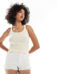 [Bershka] Bershka scoop neck ribbed tank top in yellow-White M YELLOW