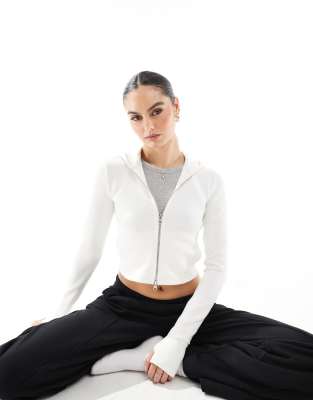 Bershka Bershka scuba long sleeve zip-up in white