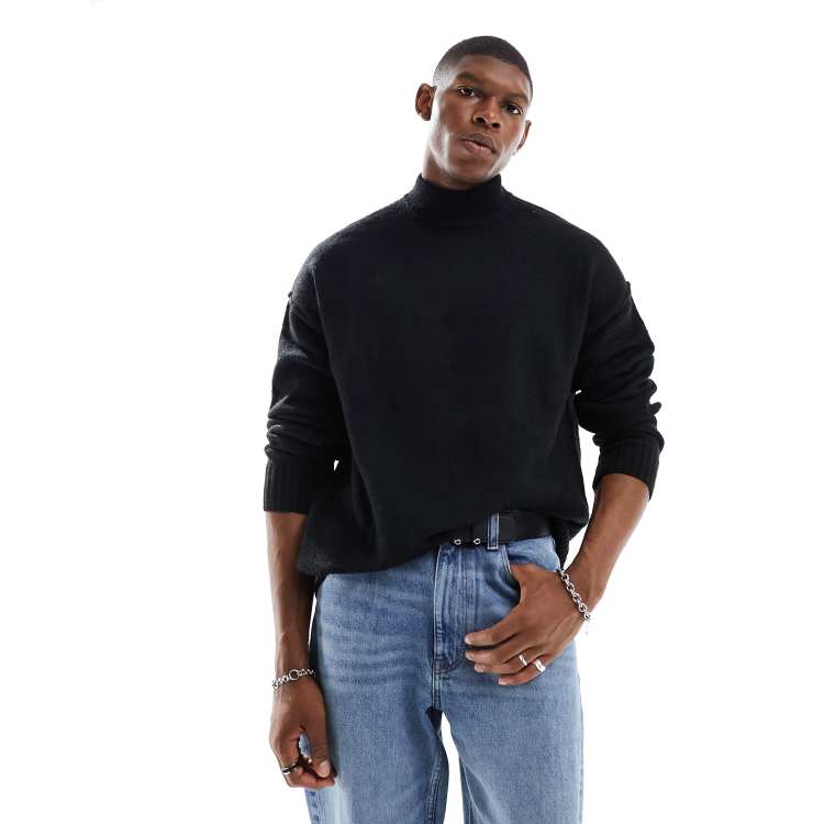 Bershka seam detail knit sweater in black | ASOS