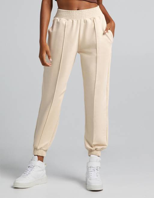 Bershka seam detail sweatpants in beige