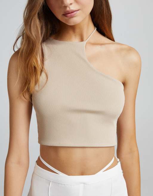 Bershka seamless asymetric crop top in | ASOS