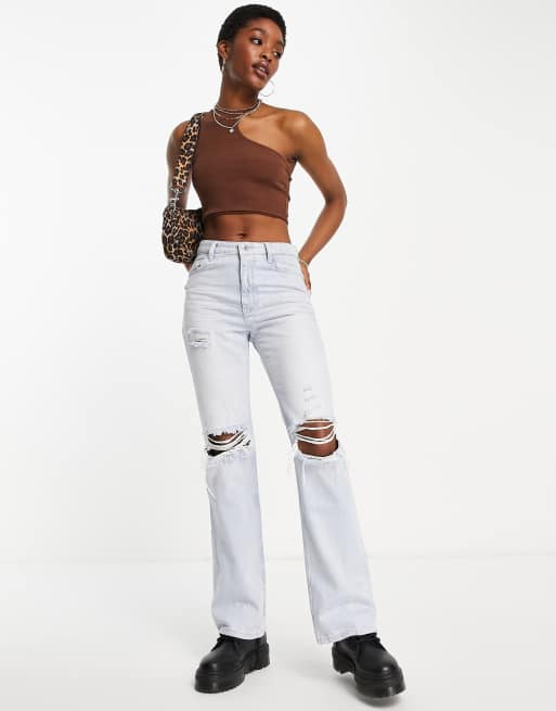 Bershka seamless 90s asymmetric crop top in chocolate, 4 of 4