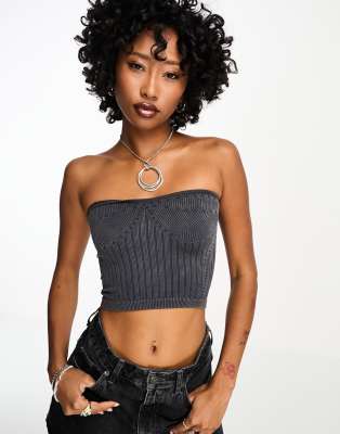 Bershka FADED SEAMLESS BANDEAU - Top - black/dark grey 