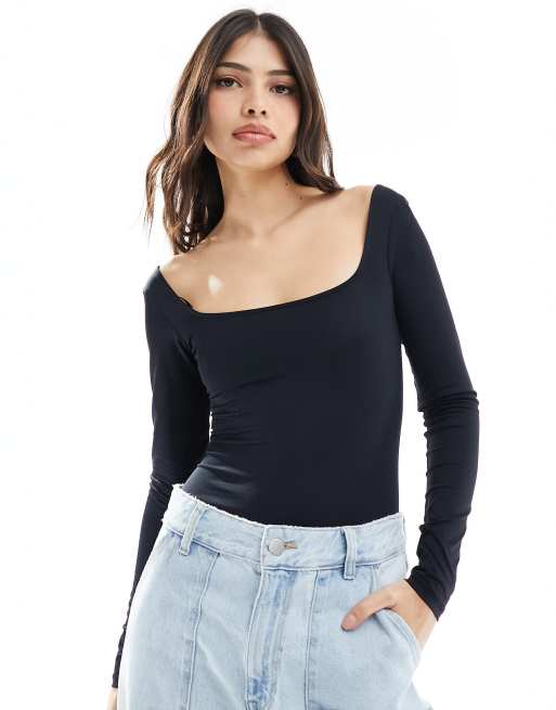 Bershka seamless bodysuit in black