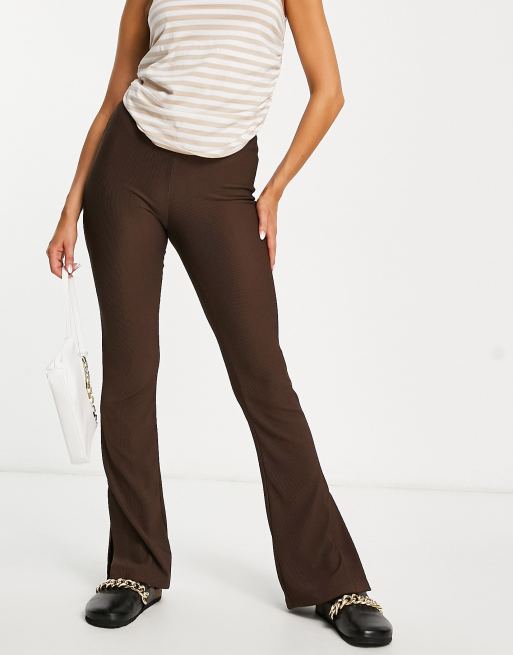 Bershka seamless flare trouser in brown