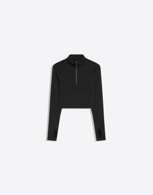 Bershka seamless sweatshirt med halv dragkedja i svart, 5 av 5