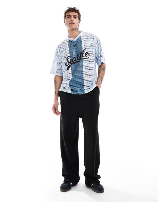 Bershka Seattle mesh T-shirt jersey in blue | ASOS