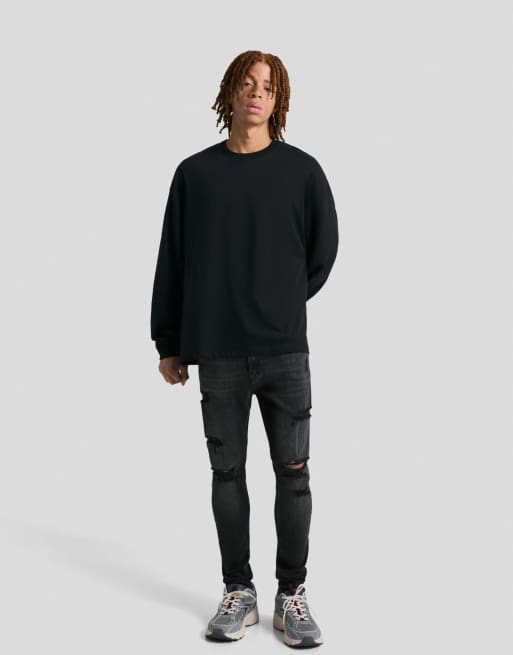 Bershka – Sehr enge Jeans in Schwarz mit Zierrissen, 4 von 4